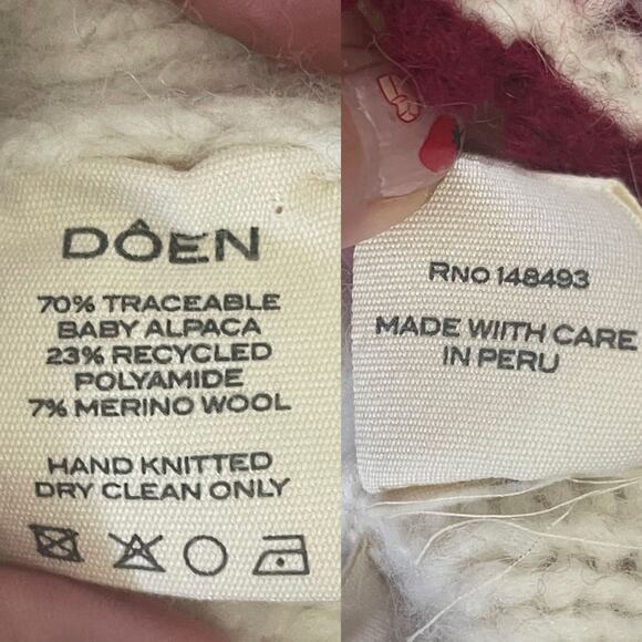 DOEN Rare Valentina Alpaca Peter Pan Collar Pom Pom Pullover Sweater Size XL - Picture 13 of 16